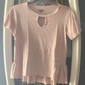 Bongo size S/C top from Sears, light pink, keyhole cutout at front, ruffle back